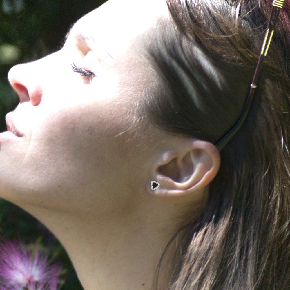1.021 ctw Onyx Studs Earrings | 5mm Triangle Cut White Gold Screw back | July Birthstone