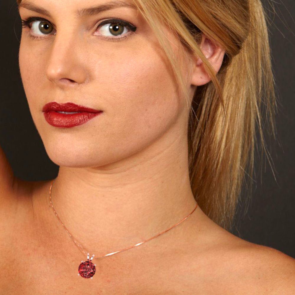 3 tcw Necklace Pendant - 14K White Gold Round Cut Solitaire Garnet - Adjustable Length - 15in Box Chain to 18in