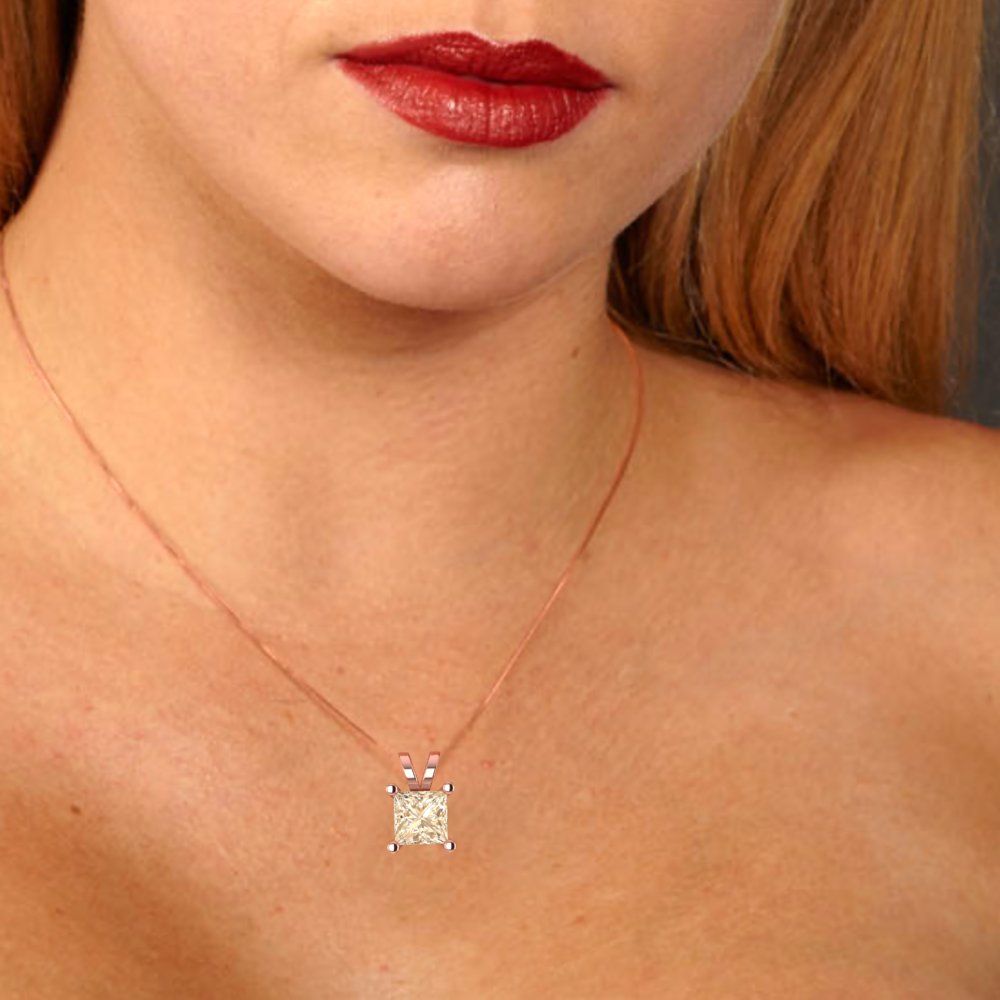 0.5 tcw Necklace Pendant - 14K White Gold Princess Cut Solitaire Morganite - Adjustable Length - 15in Box Chain to 18in