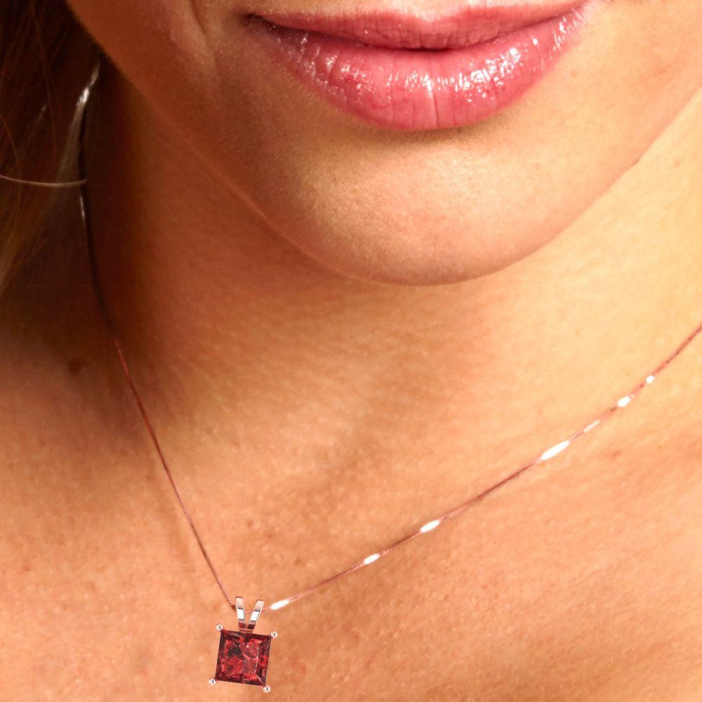 2cttw Princess Cut Garnet Gold-Plated 925 Silver Pendant and 18" Box-Chain Necklace