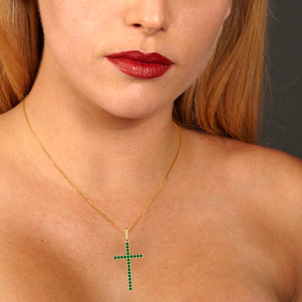 0.575 tcw Necklace Pendant - 14K White Gold Round Cut Charm Emerald - Adjustable Length - 15in Box Chain to 18in