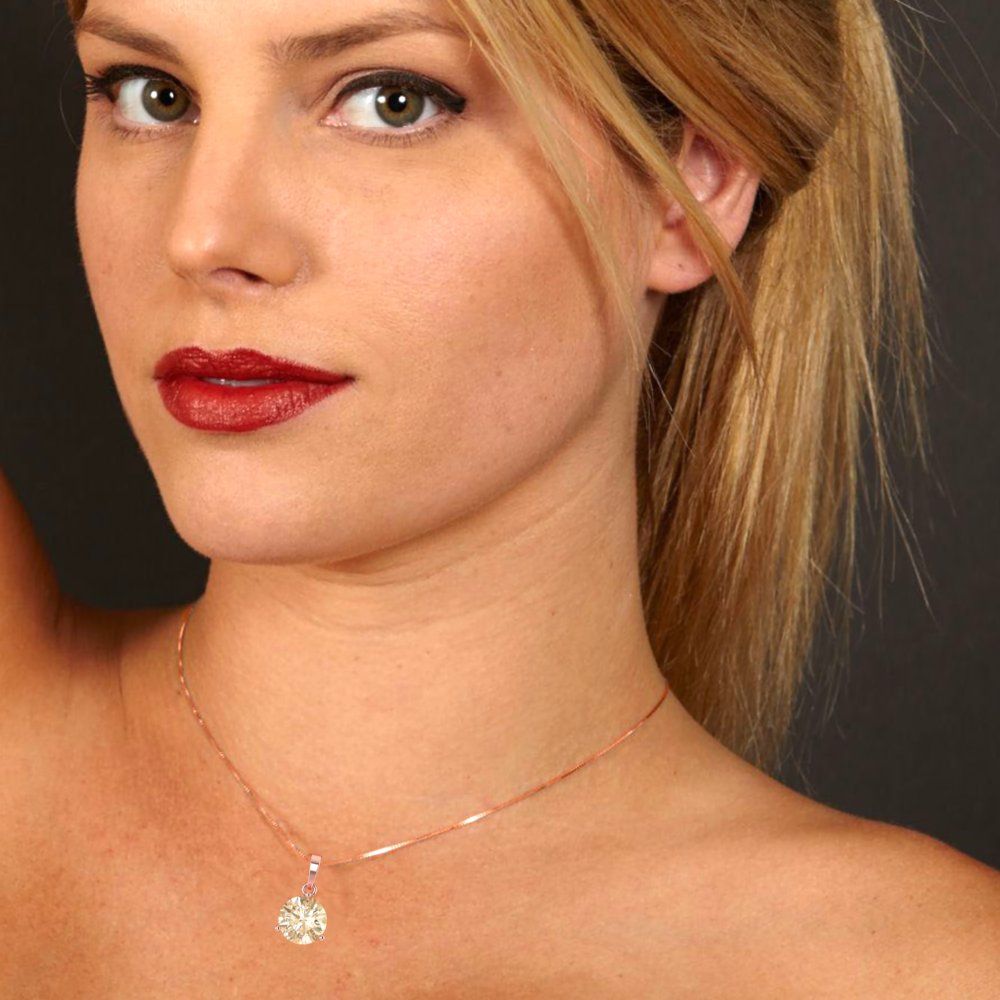 2 tcw Necklace Pendant - 14K White Gold Round Cut Solitaire Morganite - Adjustable Length - 15in Box Chain to 18in