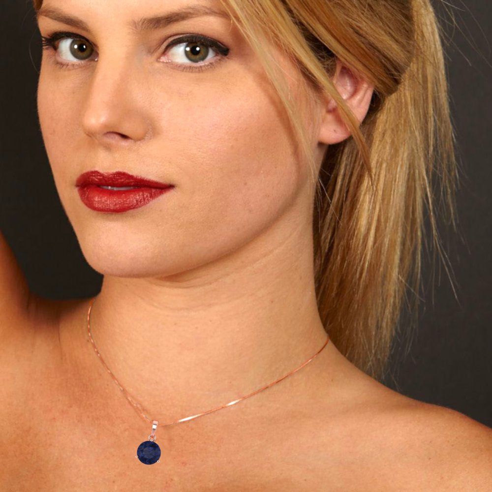 2 tcw Necklace Pendant - 14K White Gold Round Cut Solitaire Bluesapphire - Adjustable Length - 15in Box Chain to 18in