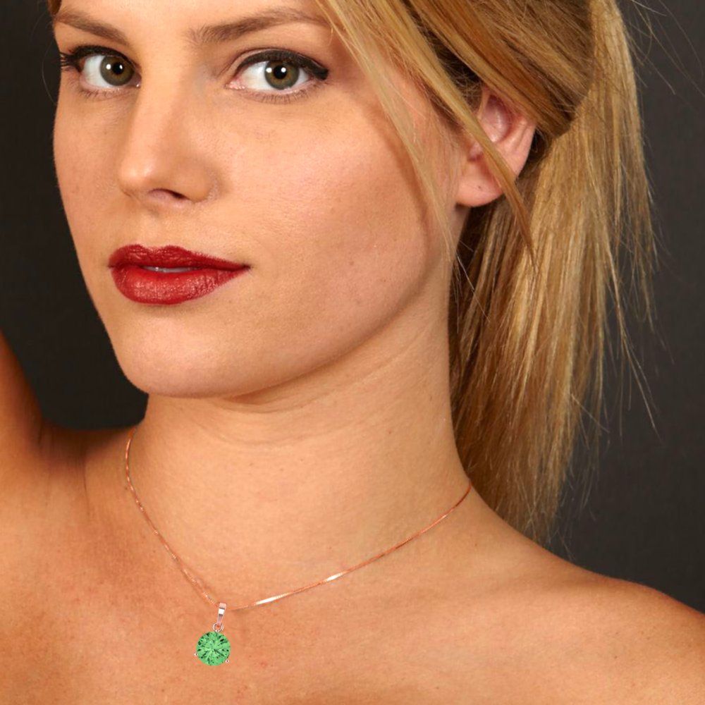 2 tcw Necklace Pendant - 14K White Gold Round Cut Solitaire Green - Adjustable Length - 15in Box Chain to 18in