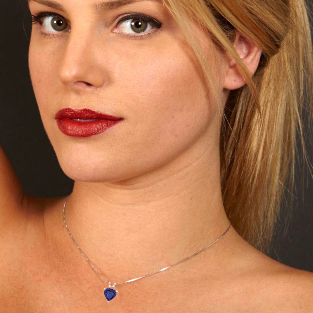 0.5 tcw Necklace Pendant - 14K White Gold Heart Cut Solitaire Tanzanite - Adjustable Length - 15in Box Chain to 18in