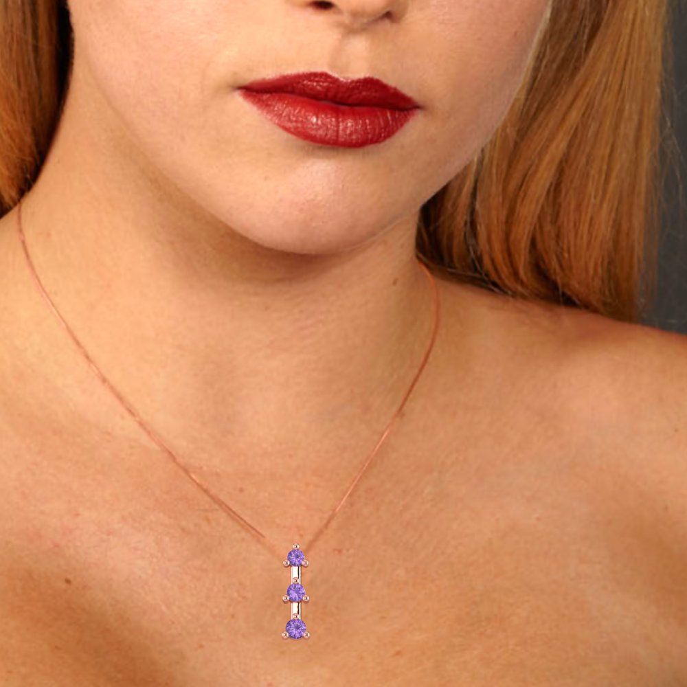 0.21 tcw Necklace Pendant - 14K White Gold Round Cut Charm Alexandrite - Adjustable Length - 15in Box Chain to 18in