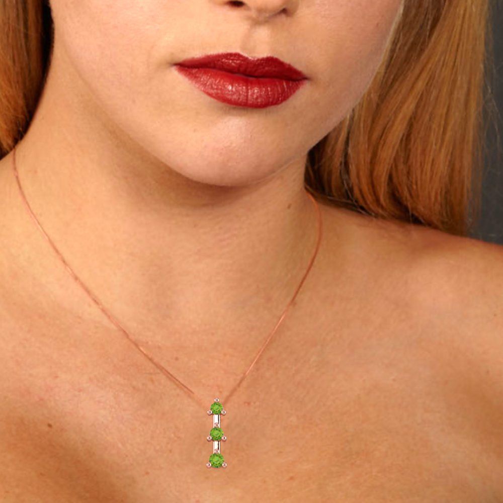 0.21 tcw Necklace Pendant - 14K White Gold Round Cut Charm Peridot - Adjustable Length - 15in Box Chain to 18in