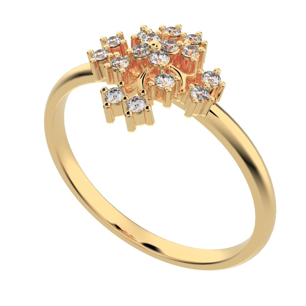 0.12 ct Round Cut Simulated Clear Diamond dainty Minimalist star cluster halo floral Abstract 14K / 18K Solid Yellow Gold everyday ring