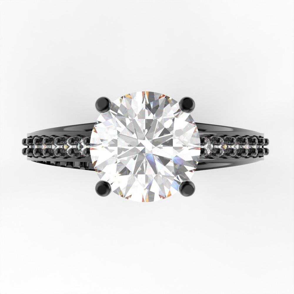 2.21 ct Brilliant Round Cut Simulated Diamond Black Gold Solitaire