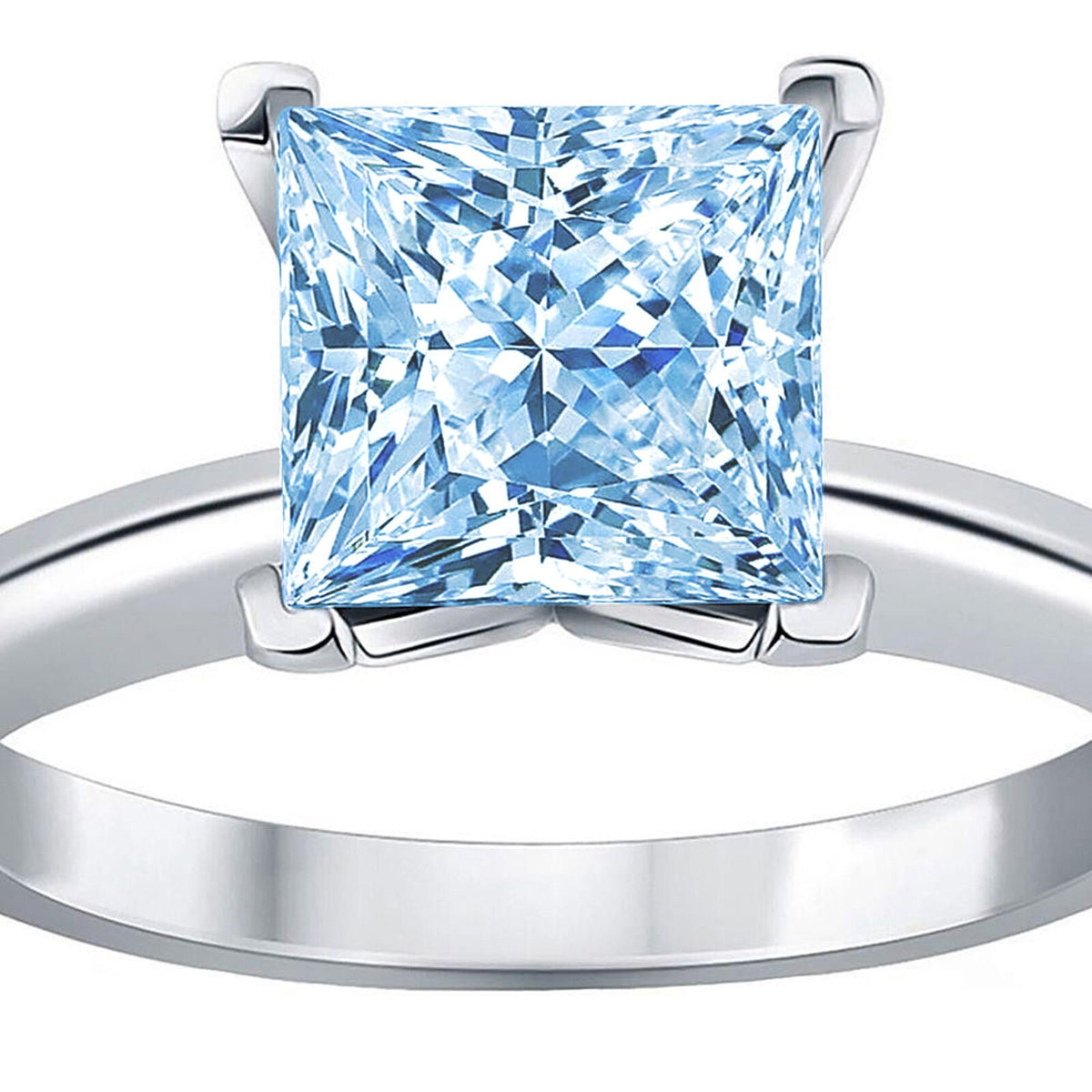 0.50 ct Princess Cut Aquamarine Blue Simulated Diamond Classic Wedding  Engagement Bridal Promise Designer Ring Solid 14k White Gold