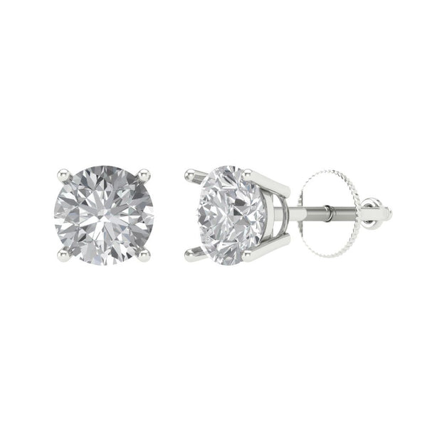 2 ct Brilliant Round Cut Solitaire Studs Clear Simulated Diamond Stone White Gold Earrings Screw back