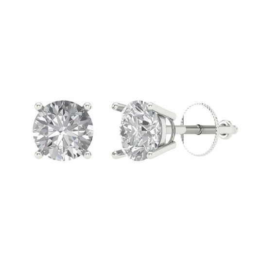 2 ctw Zirconia Diamond Studs Earrings | 6.5mm Round Cut White Gold Screw back | April Birthstone