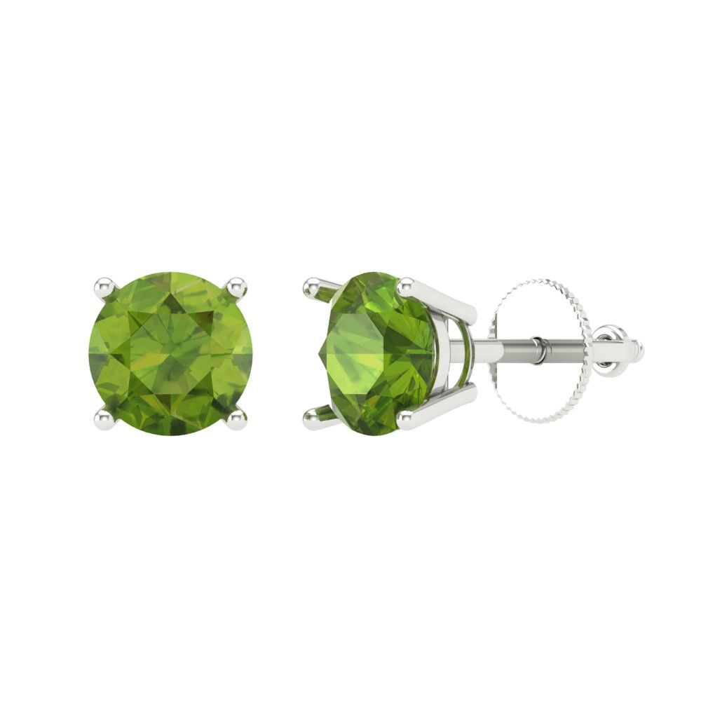 2 ctw Peridot Studs Earrings | 6.5mm Round Cut White Gold Screw back | August Birthstone