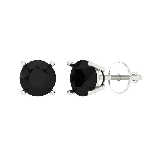 2 ct Brilliant Round Cut Solitaire Studs Natural Onyx Stone White Gold Earrings Screw back