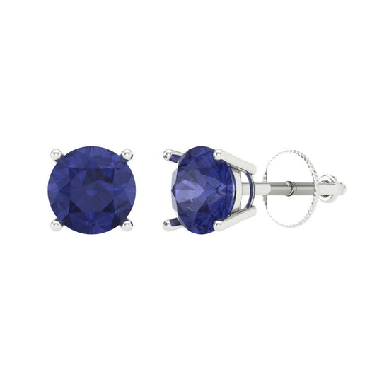 2 ctw Tanzanite Studs Earrings | 6.5mm Round Cut White Gold Screw back | December Birthstone