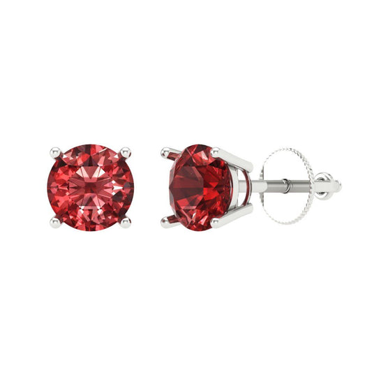 2 ctw Garnet Studs Earrings | 6.5mm Round Cut White Gold Screw back | January Birthstone