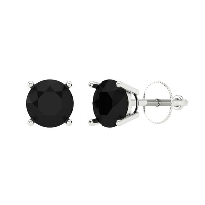 2 ctw Onyx Studs Earrings | 6.5mm Round Cut White Gold Screw back | July Birthstone