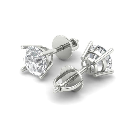 2 ctw Zirconia Diamond Studs Earrings | 6.5mm Round Cut White Gold Screw back | April Birthstone