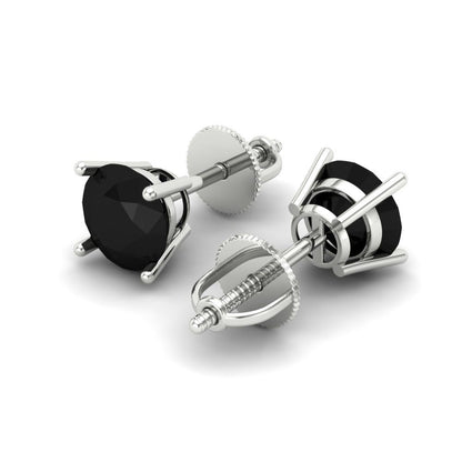 2 ctw Onyx Studs Earrings | 6.5mm Round Cut White Gold Screw back | July Birthstone
