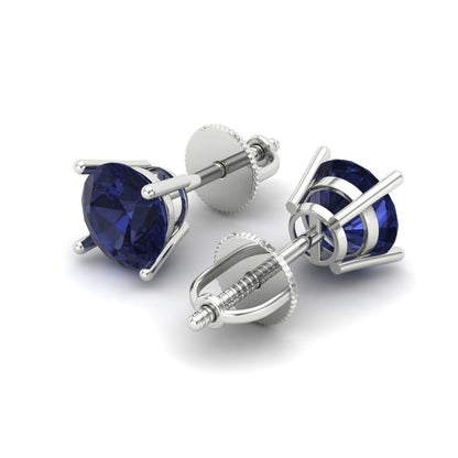 2 ctw Blue Sapphire Studs Earrings | 6.5mm Round Cut White Gold Screw back | September Birthstone