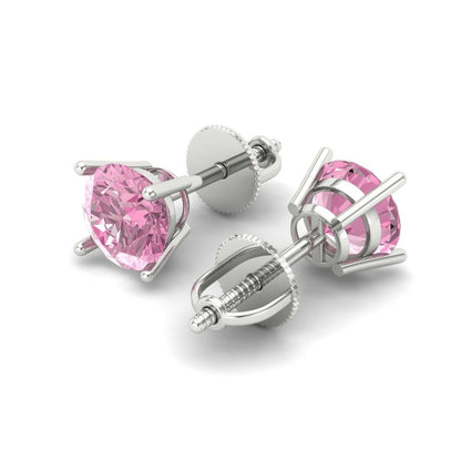 2 ctw Pink Zirconia Studs Earrings | 6.5mm Round Cut White Gold Screw back | April Birthstone