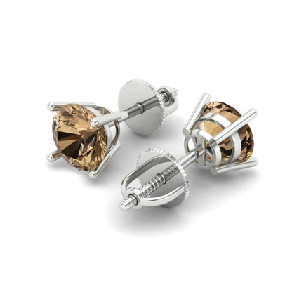 2 ctw Champagne Studs Earrings | 6.5mm Round Cut White Gold Screw back | April Birthstone
