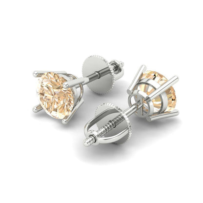 2 ctw Morganite Studs Earrings | 6.5mm Round Cut White Gold Screw back | February Birthstone
