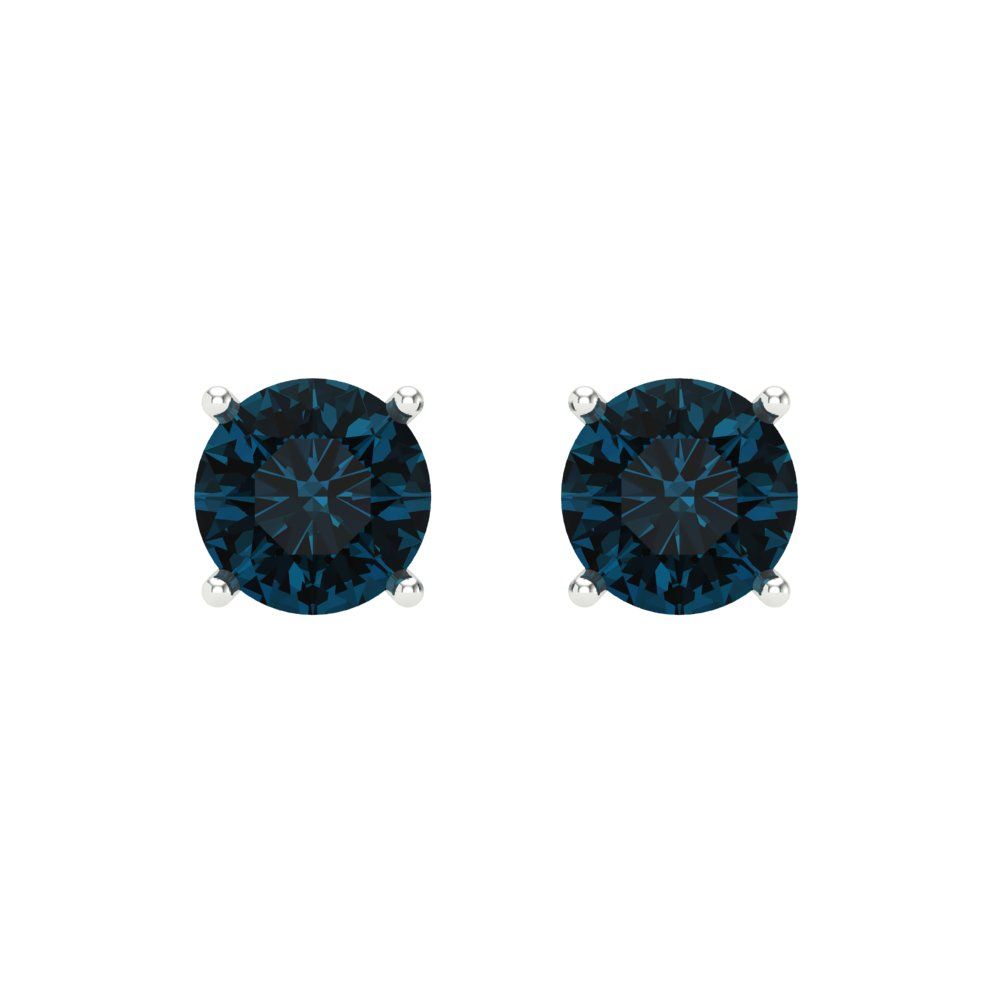 2 ctw London Blue Topaz Studs Earrings | 6.5mm Round Cut White Gold Screw back | December Birthstone