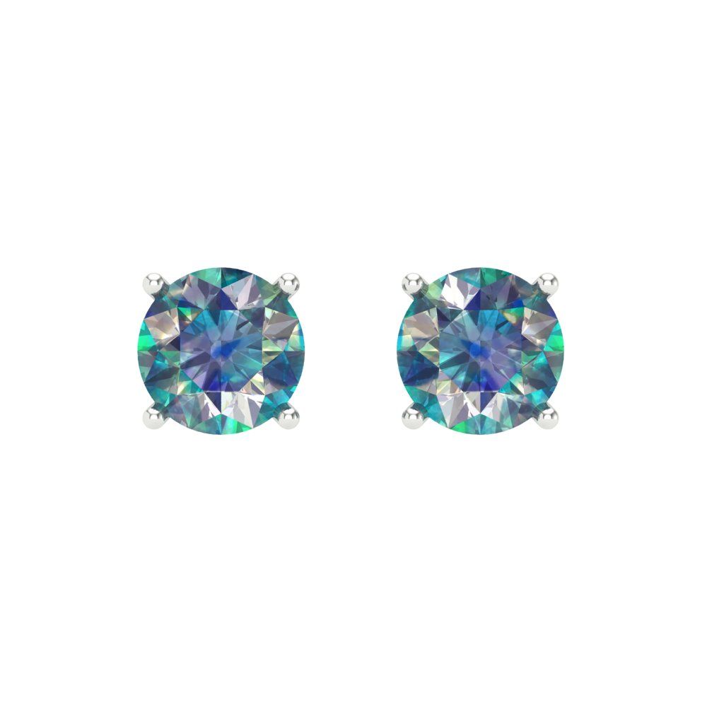 2 ctw Blue Moissanite Studs Earrings | 6.5mm Round Cut White Gold Screw back | April Birthstone