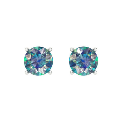 2 ctw Blue Moissanite Studs Earrings | 6.5mm Round Cut White Gold Screw back | April Birthstone