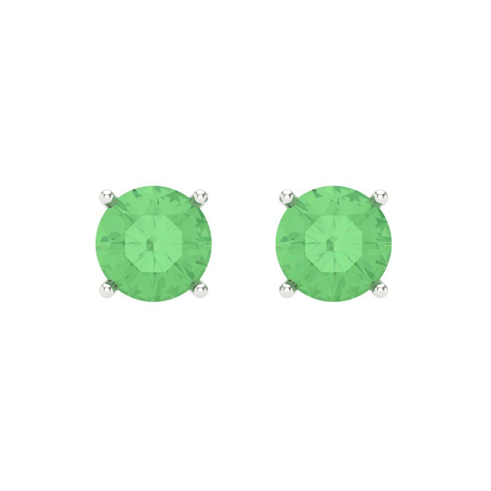 2 ctw Green Zirconia Studs Earrings | 6.5mm Round Cut White Gold Screw back | April Birthstone