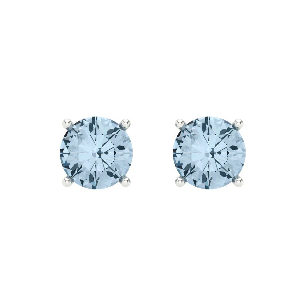 2 ctw Blue Zirconia Studs Earrings | 6.5mm Round Cut White Gold Screw back | April Birthstone