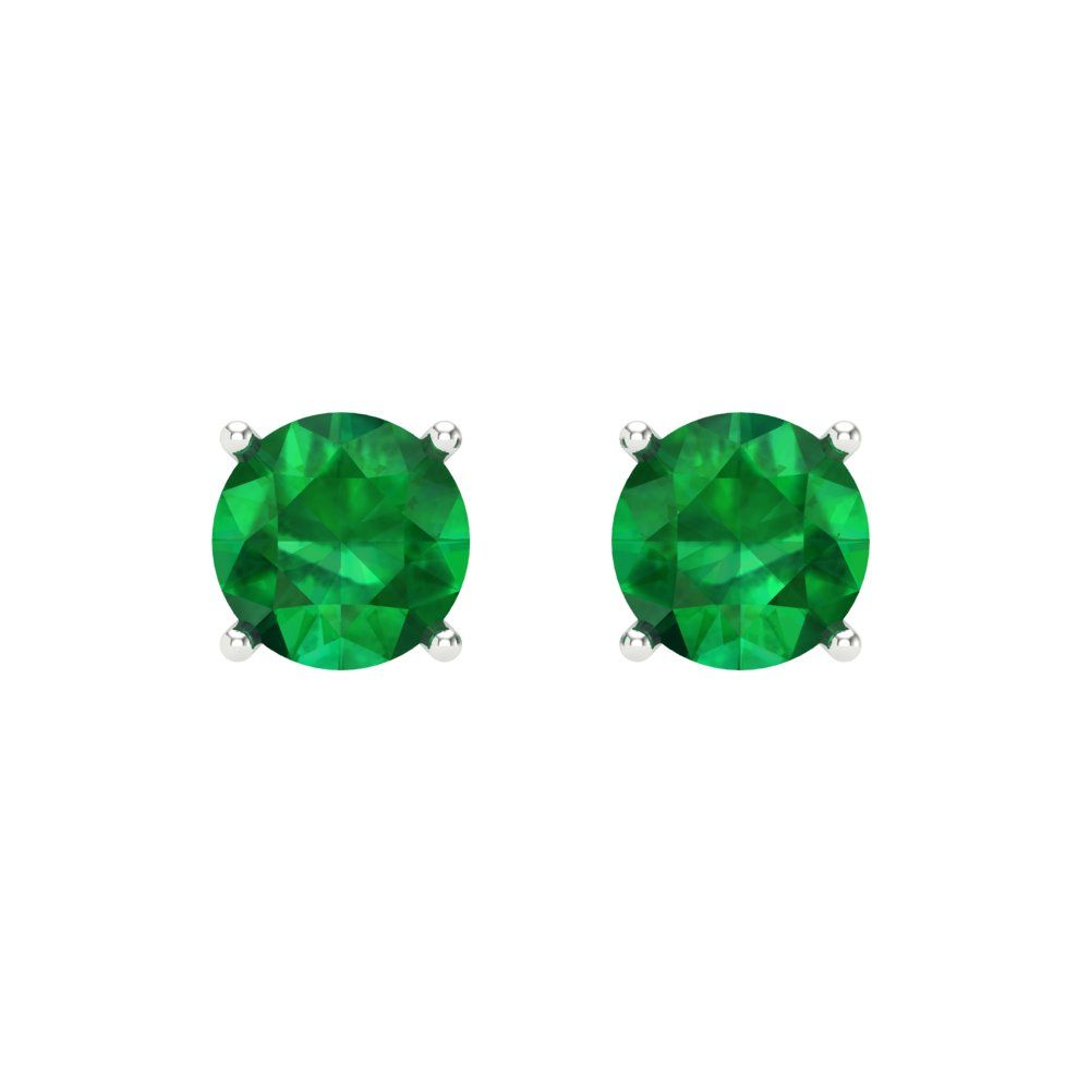 2 ctw Emerald Studs Earrings | 6.5mm Round Cut White Gold Screw back | May Birthstone