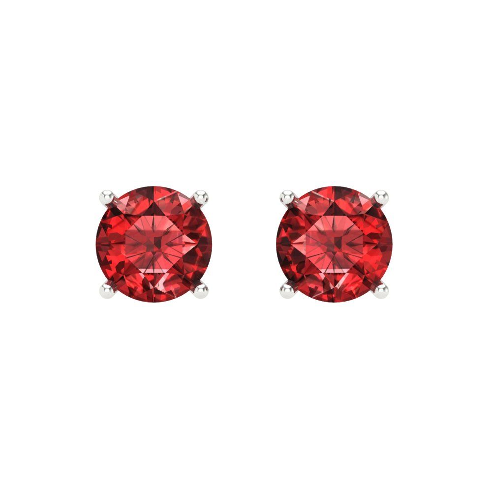 2 ctw Garnet Studs Earrings | 6.5mm Round Cut White Gold Screw back | January Birthstone