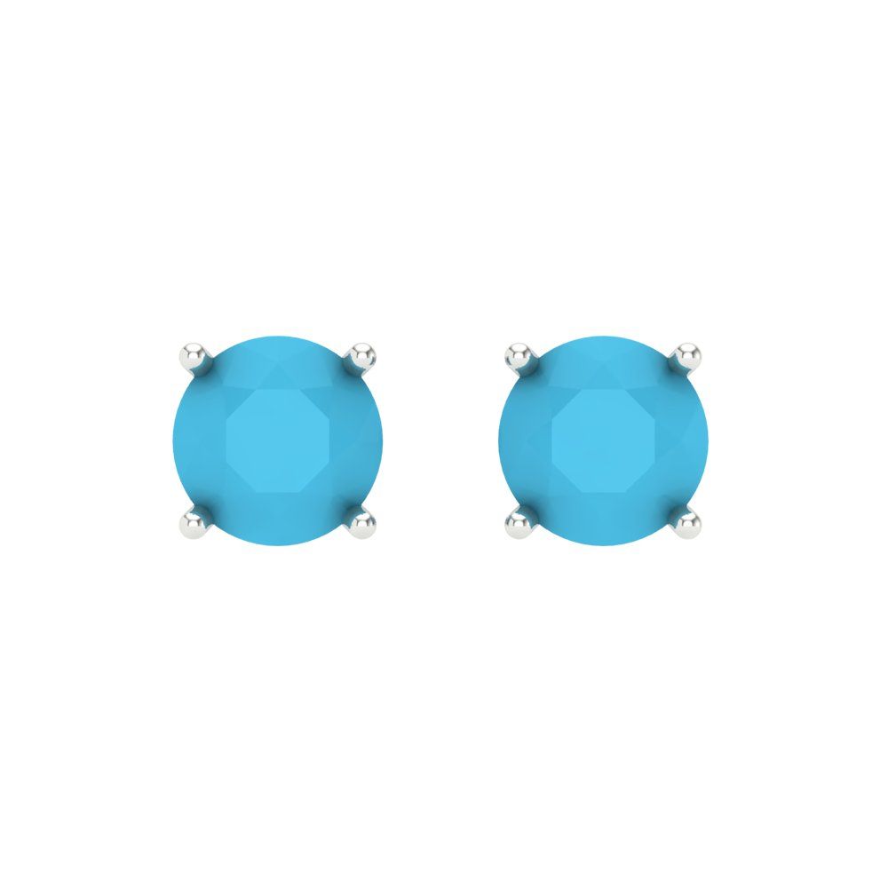 2 ctw Turquoise Studs Earrings | 6.5mm Round Cut White Gold Screw back | December Birthstone