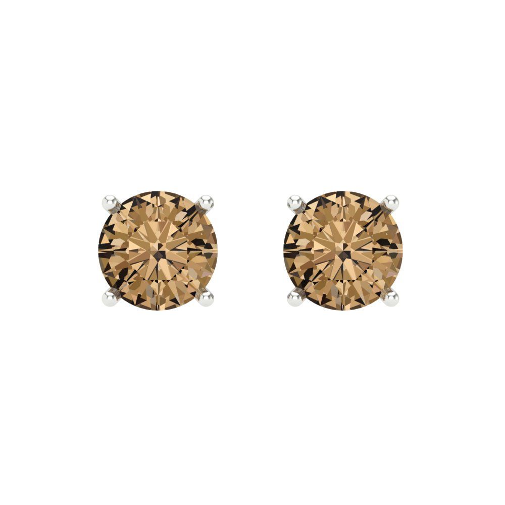 2 ctw Champagne Studs Earrings | 6.5mm Round Cut White Gold Screw back | April Birthstone