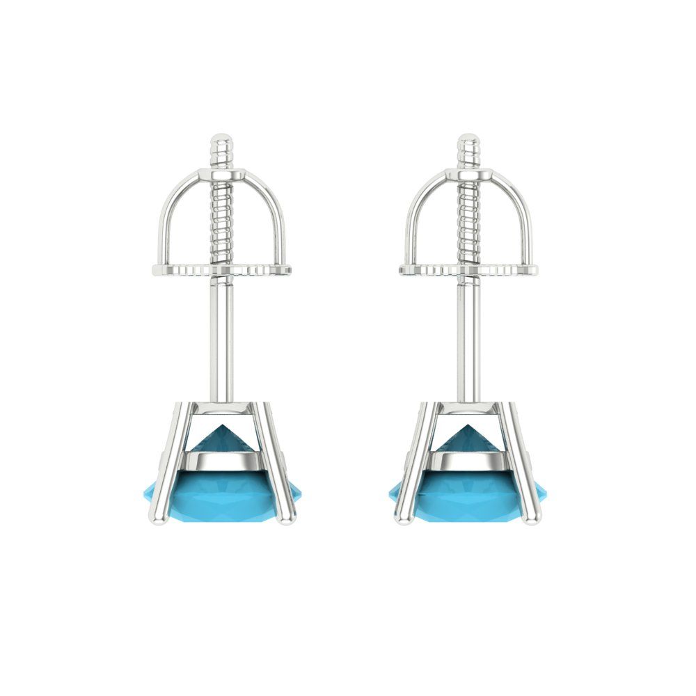 2 ctw Turquoise Studs Earrings | 6.5mm Round Cut White Gold Screw back | December Birthstone