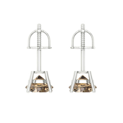 2 ctw Champagne Studs Earrings | 6.5mm Round Cut White Gold Screw back | April Birthstone