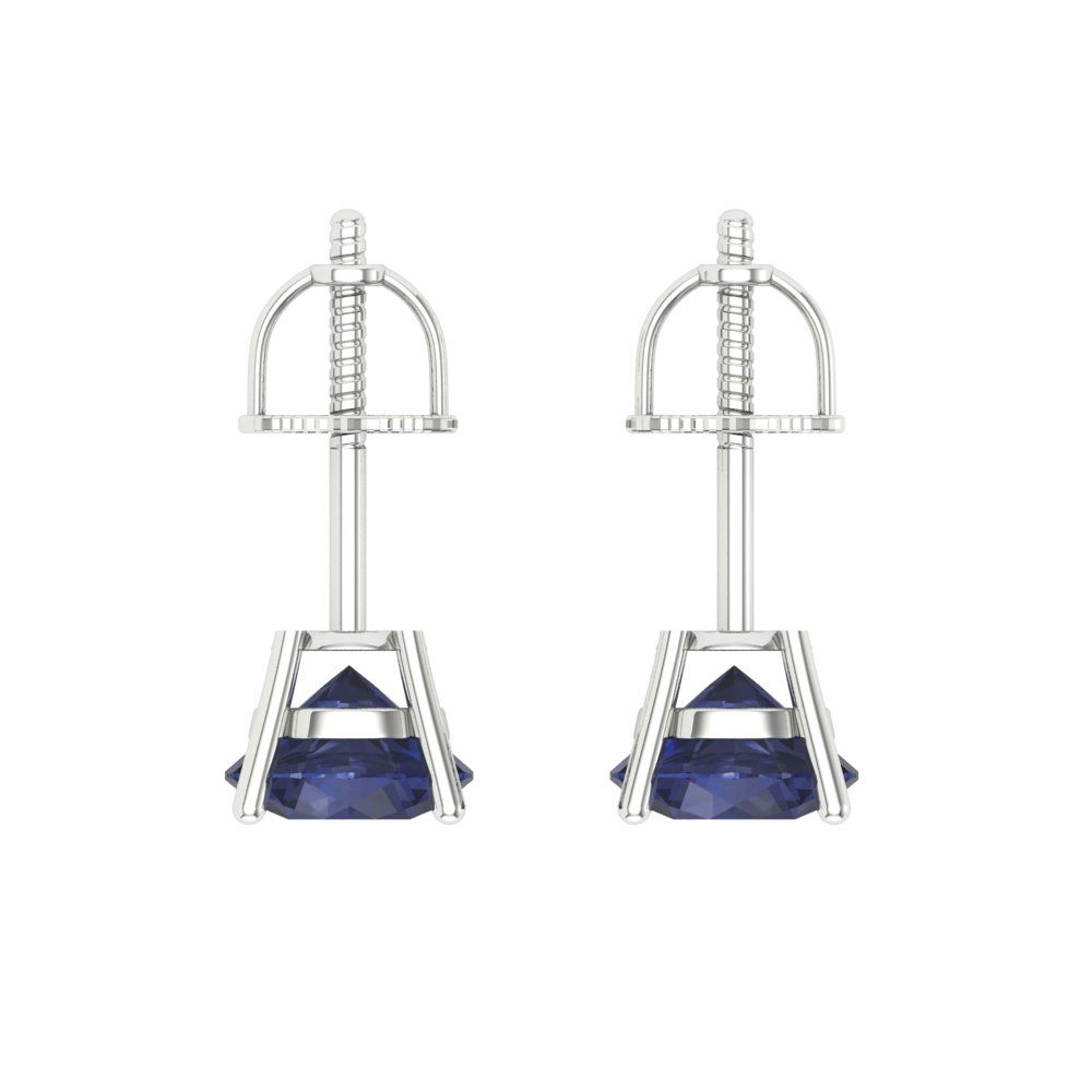 2 ctw Blue Sapphire Studs Earrings | 6.5mm Round Cut White Gold Screw back | September Birthstone