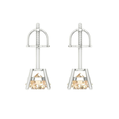 2 ctw Morganite Studs Earrings | 6.5mm Round Cut White Gold Screw back | February Birthstone