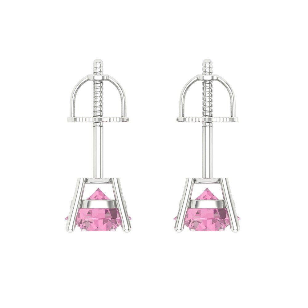2 ctw Pink Zirconia Studs Earrings | 6.5mm Round Cut White Gold Screw back | April Birthstone