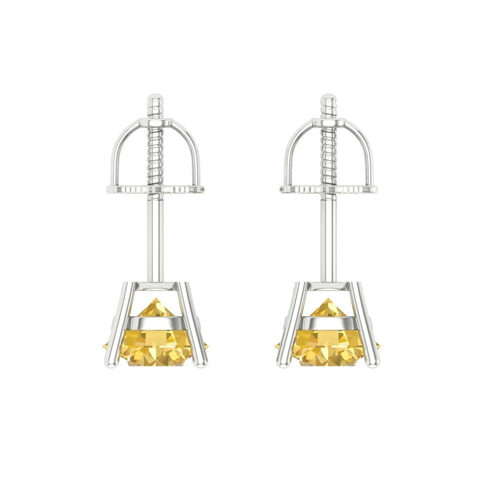 2 ctw Yellow Zirconia Studs Earrings | 6.5mm Round Cut White Gold Screw back | April Birthstone