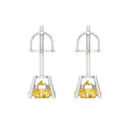 2 ctw Yellow Zirconia Studs Earrings | 6.5mm Round Cut White Gold Screw back | April Birthstone