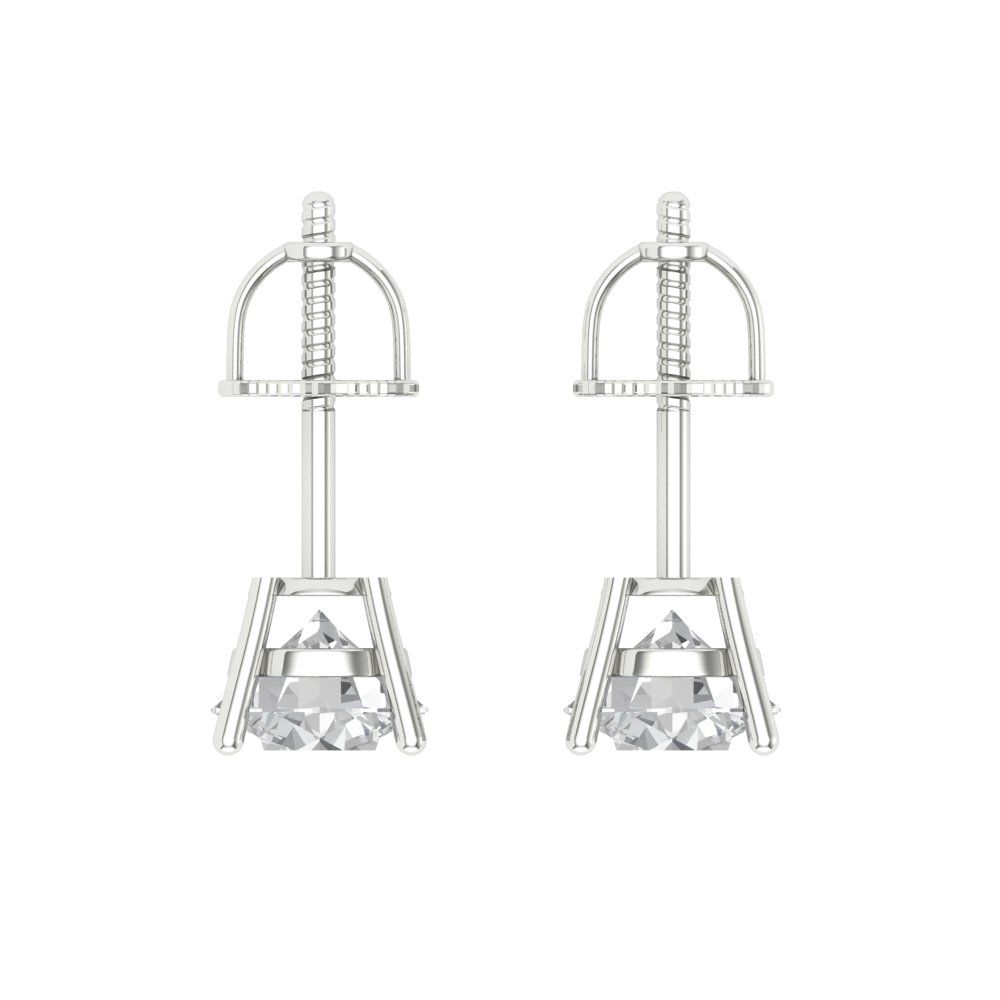 2 ctw Moissanite Studs Earrings | 6.5mm Round Cut White Gold Screw back | April Birthstone