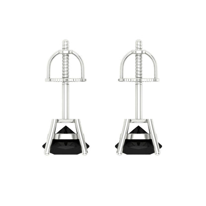 2 ctw Onyx Studs Earrings | 6.5mm Round Cut White Gold Screw back | July Birthstone