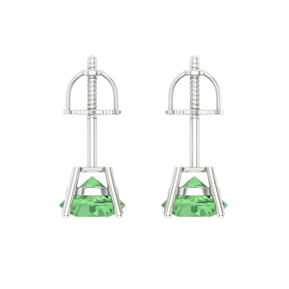 2 ctw Green Zirconia Studs Earrings | 6.5mm Round Cut White Gold Screw back | April Birthstone