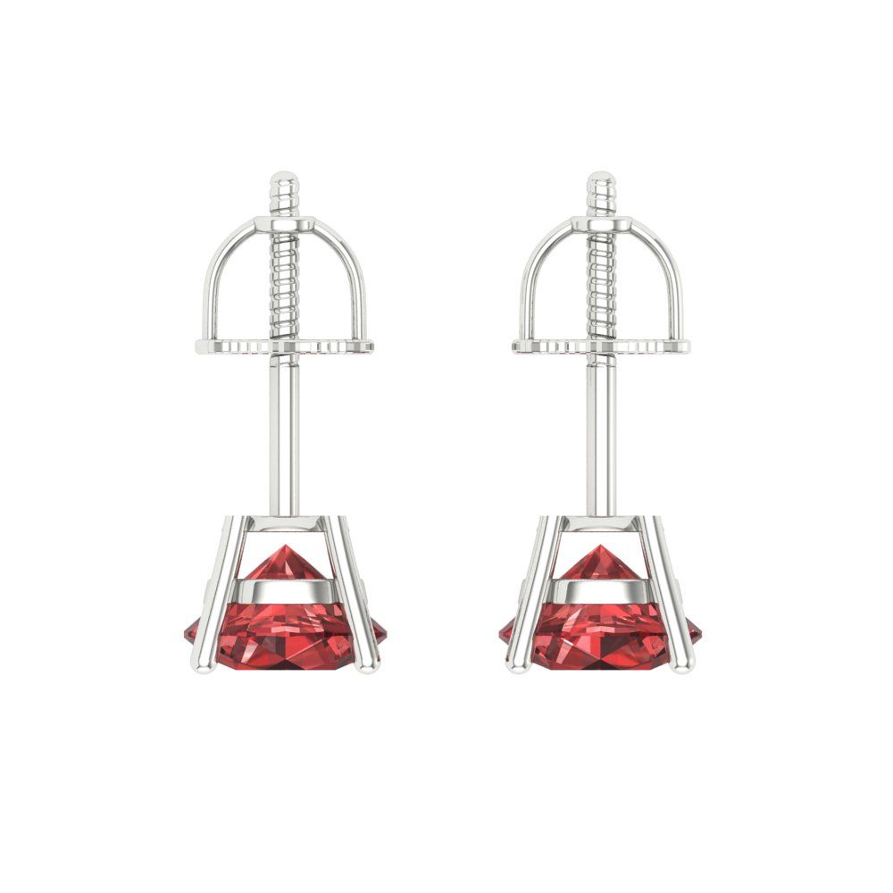 2 ctw Garnet Studs Earrings | 6.5mm Round Cut White Gold Screw back | January Birthstone