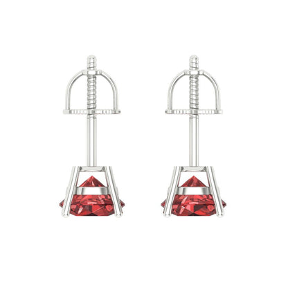 2 ctw Garnet Studs Earrings | 6.5mm Round Cut White Gold Screw back | January Birthstone