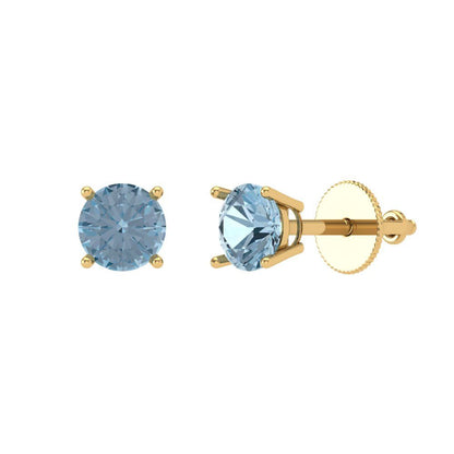 0.5cttw Aquamarine Gold-Plated 925 Silver Screw Back Stud Earrings