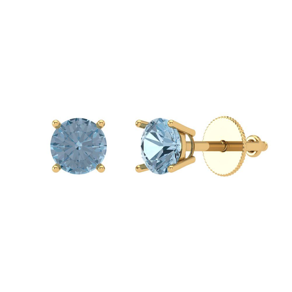 0.5 ctw Swiss Blue Topaz Studs Earrings | 4.0mm Round Cut White Gold Screw back | December Birthstone